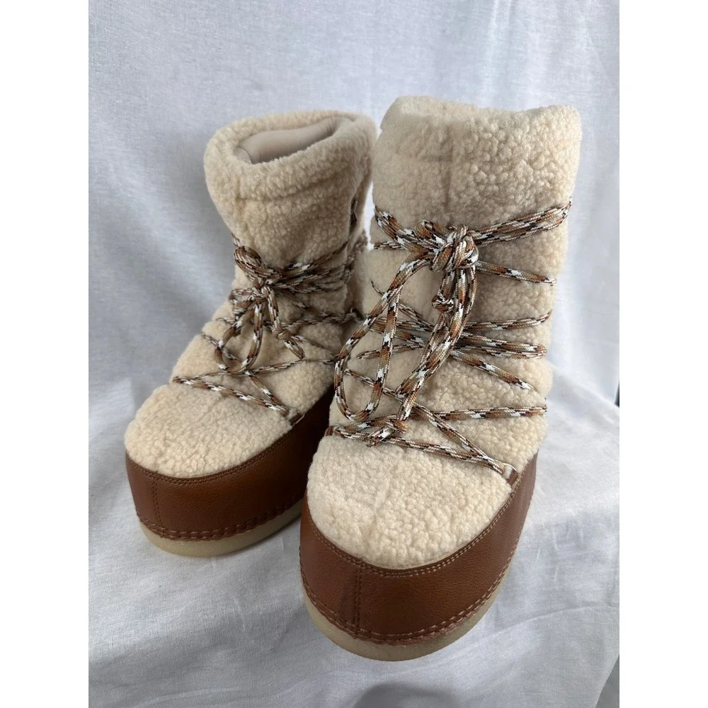 Universal Thread Womens Faux Shearling Moon Boots Brown Cream Size 8 096092512